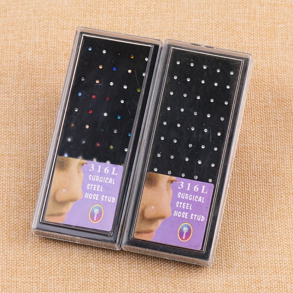 Body Jewelry Stores - 60 Stück Nasenring-Set, Ohrstecker, Edelstahl, Nasenpiercing-Set,
