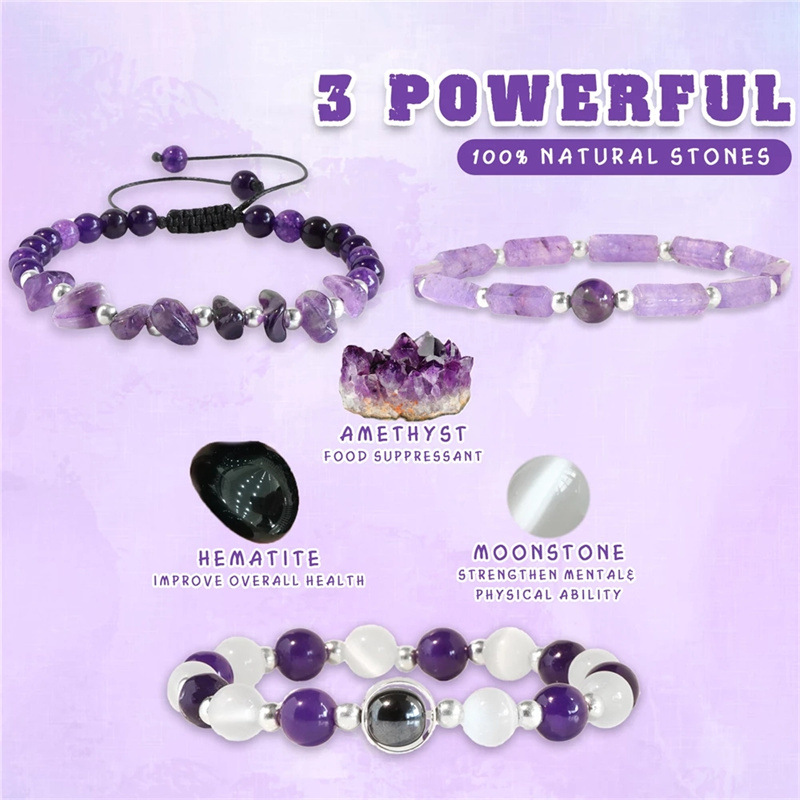 Body Jewelry Changing Kit - 3 Stück/Set körperreinigendes Amethyst-Armband zur Gewichtsreduktion,