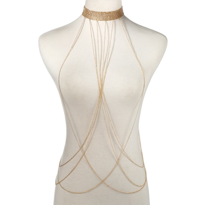 Body Jewelry Luxury - Gold Farbe Körper Kette Frauen Strass