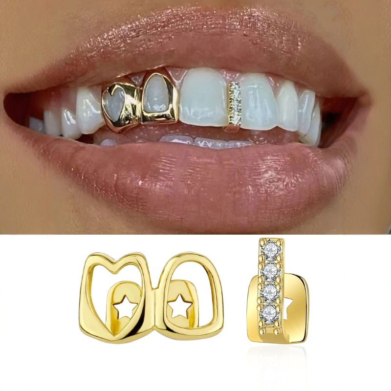 Body Jewelry Changing Kit - Goldene Grillz Zahnschmuck-Set für Männer und
