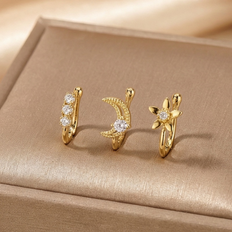Body Jewelry Nose - 3-teiliges Retro-Luxus-Nasenklammer-Set, Kupfermaterial mit künstlichem Zirkon