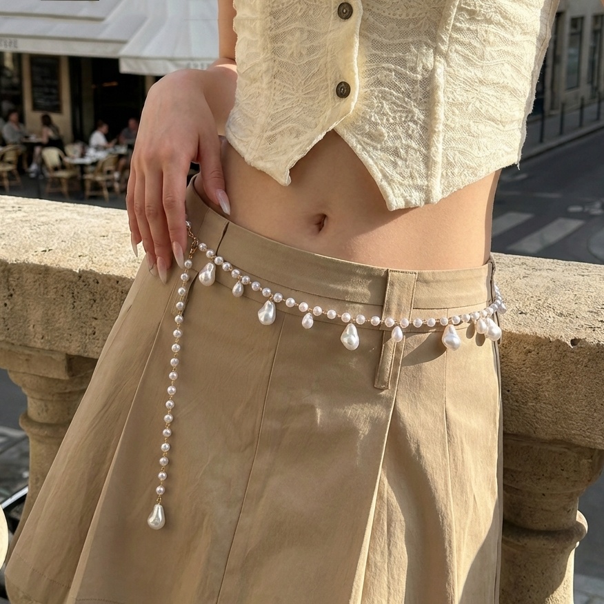 Body Jewelry Luxury - Luxuriöse französische Doppelschicht-Perlen-Taillenkette für Damen –