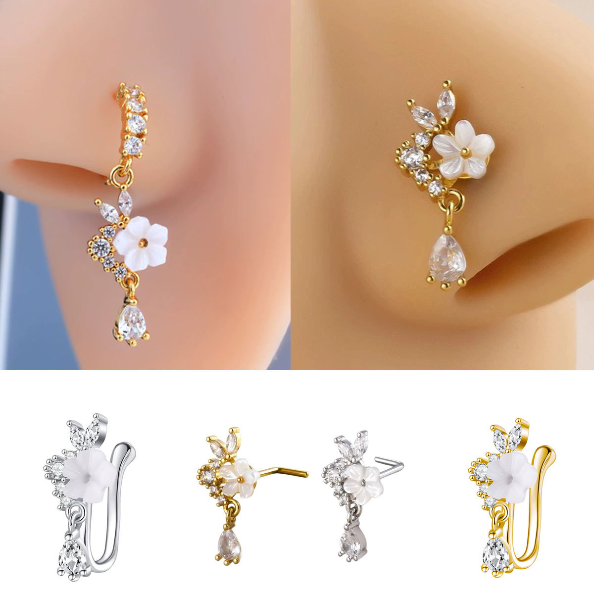 Goldener Blumen-Nasenring mit  – Body Jewelry Nose Bewertung und Preis